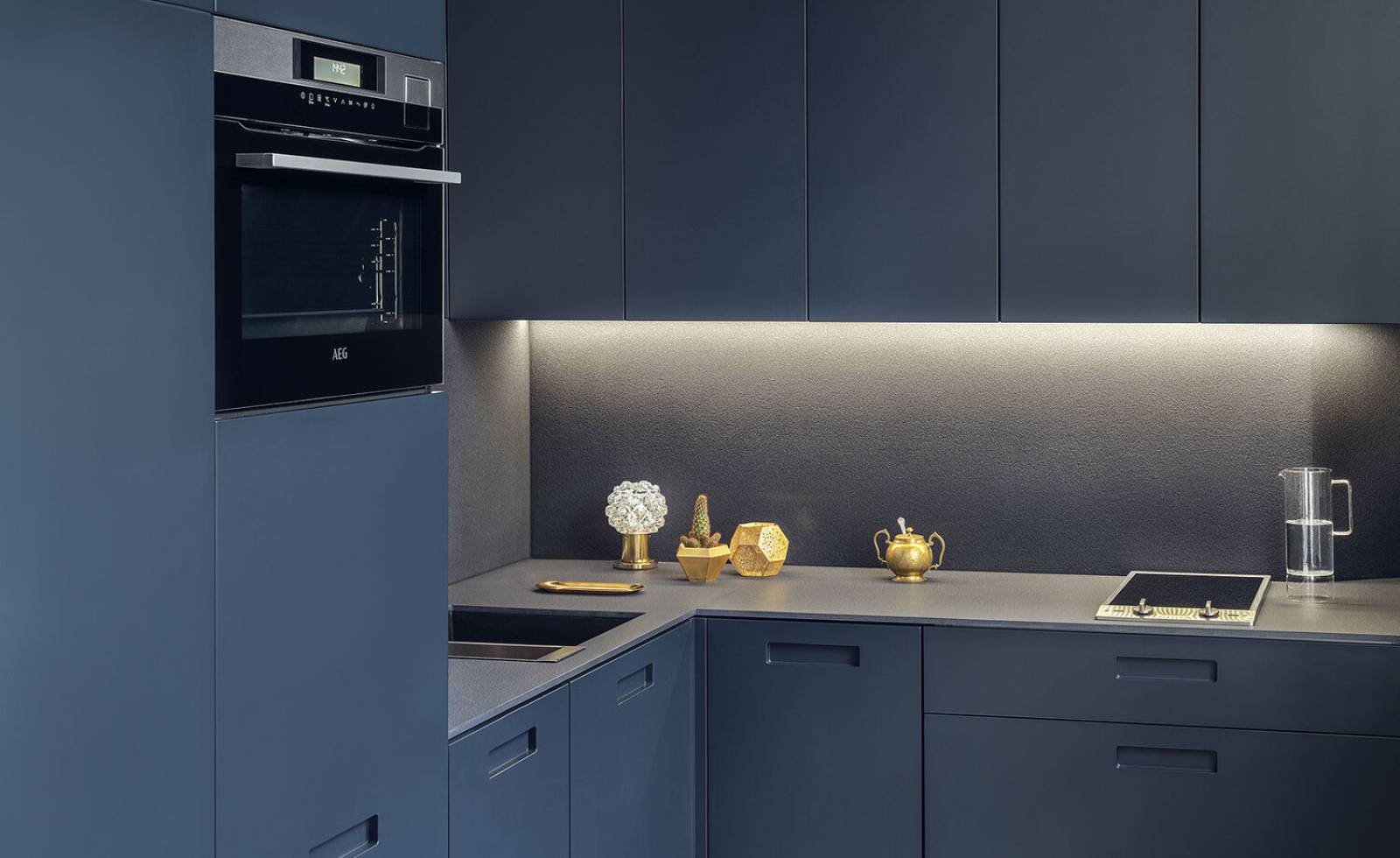 Ambiance Design, Beaulieu sur Mer, creates a custom blue lacquered contemporary kitchen